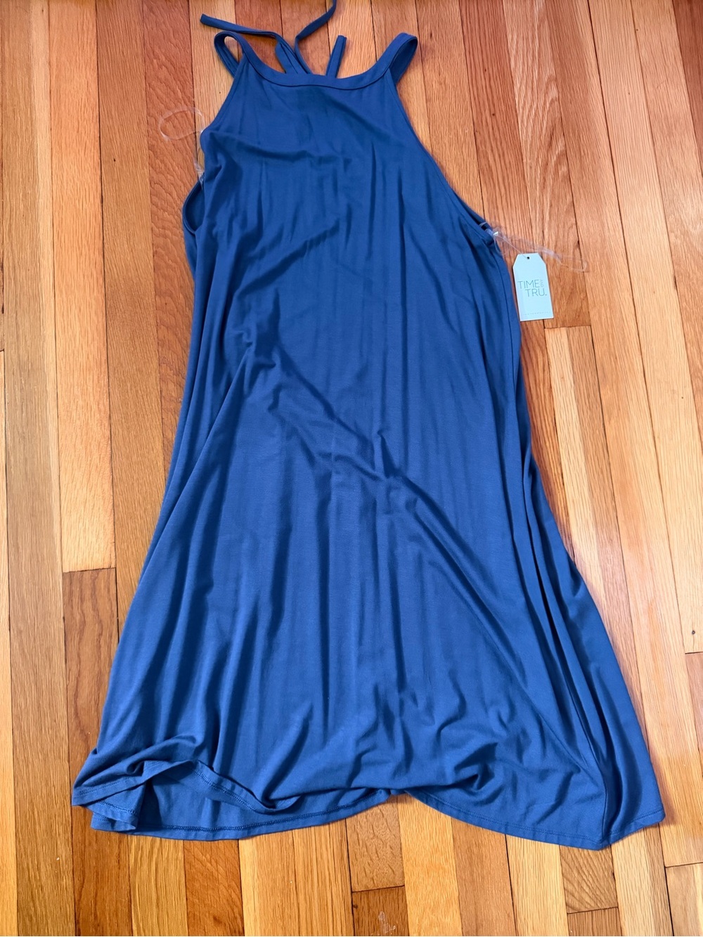 Sleeveless Navy Midi Swing Dress with High Neck